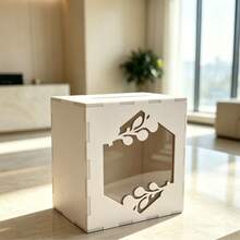 Cross-Border Hot-Selling New Wooden Gift Card Box, Wedding Supplies Hollow Carved Business Card Storage Box, Wooden Wedding Greeting Card Sign-In Box, Suitable For Wedding Reception Sign-In Table, Birthday, Graduation Party, Collect Guest Blessing Greeting Cards And Gift Money Desktop Decoration Ornament - 1PC - View 7