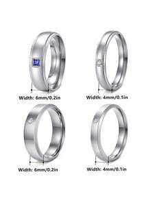 4pcs/Set Minimalist Fashion Stainless Steel Men's Wedding Rings, Couple Rings, Men's & Women's Wedding Rings/Engagement Rings/Vow Rings/Promise Rings Jewelry - Four-piece Set - View 6