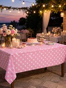 1 Stück rechteckige rosa-weiße Polka-Dot Tischdecke, süße klassische Retro-Dekoration, knitter- und verblassungsbeständig, wiederverwendbar, eleganter Tischschutz für Geburtstag, Bankett, Hochzeit, Brautparty, Picknick, Feiertage, Innen- und Außenbereich, Party-Essensdekoration - Verschiedenfarbig - Übersicht 7
