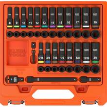 Klein Tools 65148HD KNECT Juego de llaves de impacto profundo y poco profundo, unidad de 3/8 pulgadas, SAE y métrico, juego de herramientas de 44 piezas, driver de impacto, adaptador giratorio - Juego métrico de 9 piezas - Ver 1