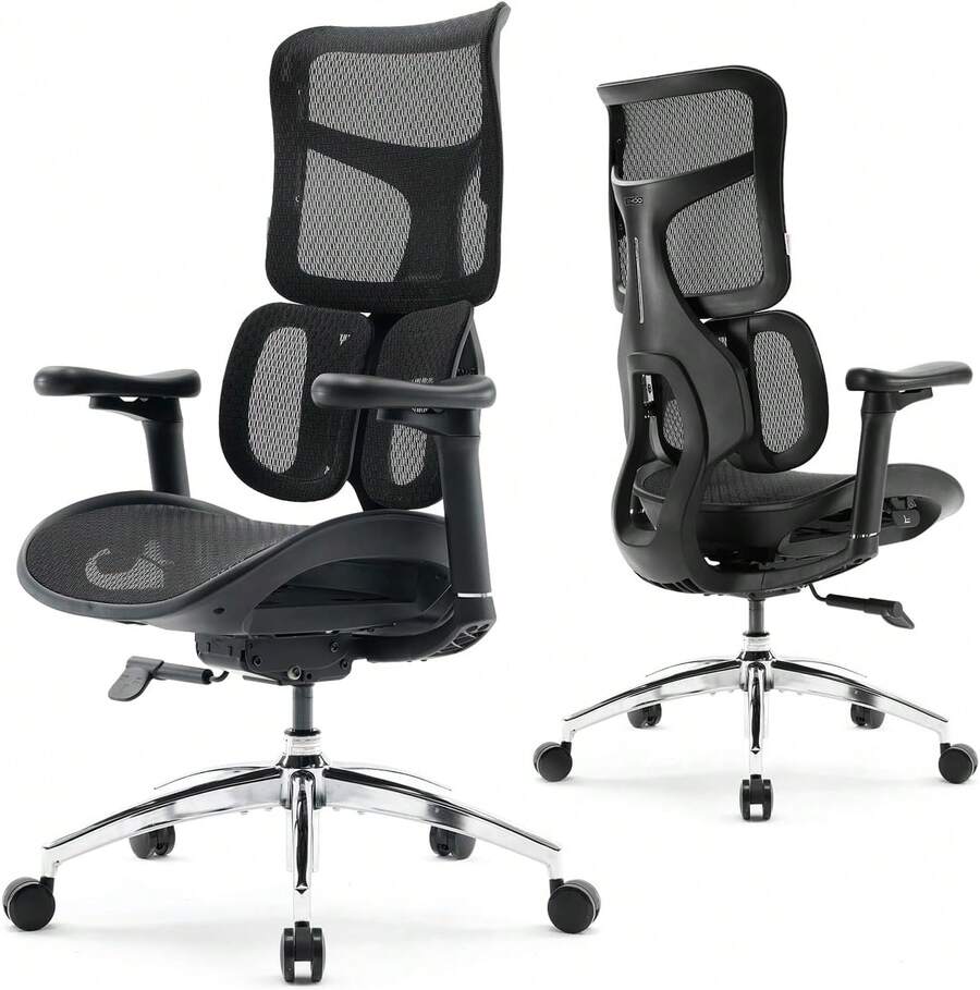 SIHOO Doro S100 Silla ergonómica de oficina – Soporte lumbar dinámico doble, reposabrazos coordinados 4D, respaldo ajustable de 5 niveles, ángulo de reclinación de 135 grados máx. Adecuado para - Negro - - Ver 1