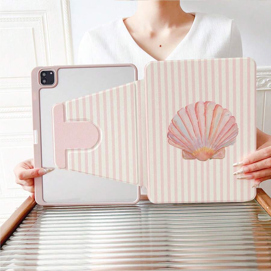 1 pieza Funda protectora para tableta con estampado de estrella de mar a rayas rosas, rotación 360°, compatible con iPad 11/A16/10th/Air4/5/6/Pro 12.9/2024/2025/2020/2021/2022/2023/10.2/10.9, compatible con Galaxy Tab A8/A9 Plus/S6 Lite/S7/S9FE PLUS, compatible con Xiaomi, perfecto para trabajo, viajes y uso doméstico, compatible con Oppo Pad, Matepad, Pad, Honor Pad, Xiaoxin Pad - Multicolor - Ver 1