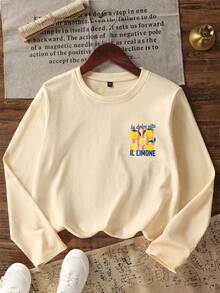 Teen Girl Casual Fun Print Crew Neck Pullover Long Sleeve T-Shirt, Autumn/Winter Top - Apricot - View 6