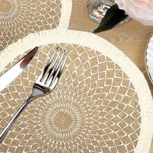 Geometric Pattern Placemats, Round Linen Jute Woven Coarse Fabric Placemats, Flower Pot Mats, Heat-Resistant Table Mats For Kitchen And Dining Room, Home Decor, Room Decoration, Suitable For Weddings, Parties, Birthday Parties, Family Gatherings, Restaurant Decor - Multicolor - View 6