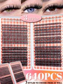 640/544/496 大容量單簇假睫毛,自然蓬鬆假睫毛,混長超濃密接睫毛套組,DIY 自貼假睫毛,適合各種場合,易於使用 - D - 查看 3