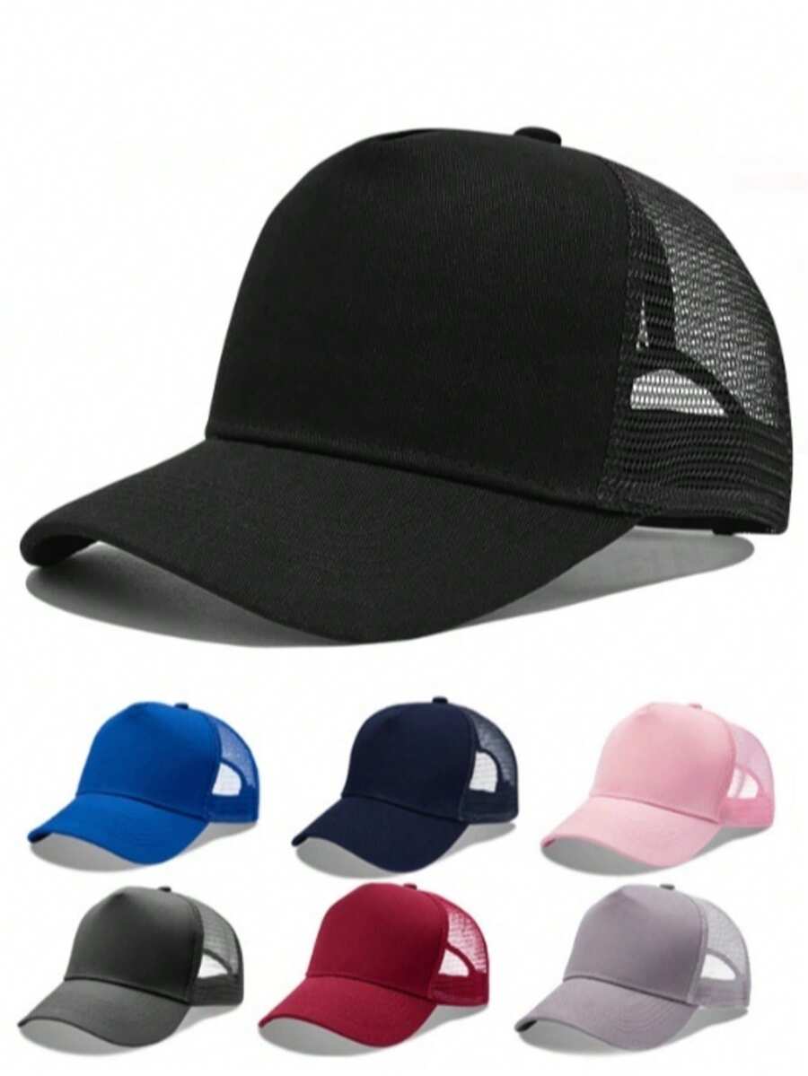 Classic Retro Y2K Hollow Mesh Trucker Cap, Unisex All Seasons Hat In Pink & Black. Great Holiday & Daily Gift, Ideal For Beach Travel, Wedding, - One Size Fits All - View 1