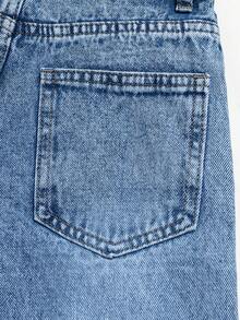 Young Boy Simple & Casual Style Medium Wash Wide Leg Jeans For 2-8 Years Back To School, 2-3Y No Zipper, 4Y-8Y With Zipper, Easy To Wear, New Acid Wash Process, Built-In Elastic Waistband, Adjustable Fit, Loose Wide Leg Versatile Denim Pants - Light Wash - View 11