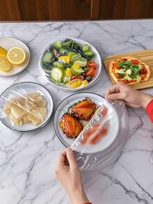 100 piezas de tapas elásticas reutilizables para almacenamiento de alimentos - Embalaje de plástico elástico semitransparente, adecuado para conservar sobras, frutas y verduras - Perfecto para almacenamiento en cocina, refrigerador y encimera - Multicolor - Ver 5