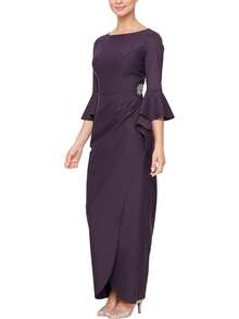 Alex Evenings - Vestido para Mujer con Manga Larga y Manga ¾ para Madre de la Novia con Falda con Volantes en Cascada y Fruncido Lateral - Negro Ruffle - Ver 9