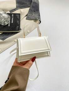Mini Small Solid Color Ruffle Flap Crossbody Handbag For Women - White - View 7