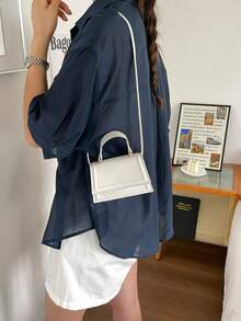 Mini Small Solid Color Ruffle Flap Crossbody Handbag For Women - White - View 10