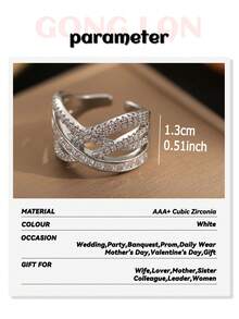 1pc Luxury Multi-Layer Intertwined Round & Baguette Cut Cubic Zirconia Open Ring, Sparkling Women Jewelry For Wedding Anniversary Daily Party Gift - White - View 4