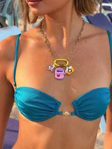 1pc DIY Colorful Summer Fashion Fresh Pendant Necklace, Phone, Can, Ice Cream, Star, Camera, Sun, White Dove, Goose, Flip-Flop Pendant, Dopamine Style Fashion Necklace, Stainless Steel Vacuum Plated 18k Gold, Displaying Women's Fashion Charm Item, Pendant For Jewelry Making. High-End Jewelry, Stainless Steel Accessories - Multicolor - View 2