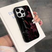 1 pieza Funda de teléfono de material TPU con patrón de gato, lirio y cita de amor compatible con iPhone 17 Pro Max/17/16 Pro Max/15/13/12/11/ S20 FE/A15/S24/A55/ Note 11/Note 12/Note 13 Pro con cobertura completa, anti-caída, carcasa blanda protectora - Negro - Ver 3