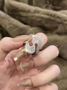 1 pieza Anillo abierto con diseño de cinta en forma de S único, chapado en plata con pavé completo de circonita cúbica brillante, joyería para mujer para uso nupcial, boda, uso diario, fiesta y regalo - Blanco - Ver 2