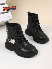 2026 New Girls' Cute Fashion Boots, All-Season Low-Top Boots, Heart Chain Decor, Preppy Outdoor Style Fashion Boots, Simple Versatile Comfortable Non-Slip Wear-Resistant - Black - View 3