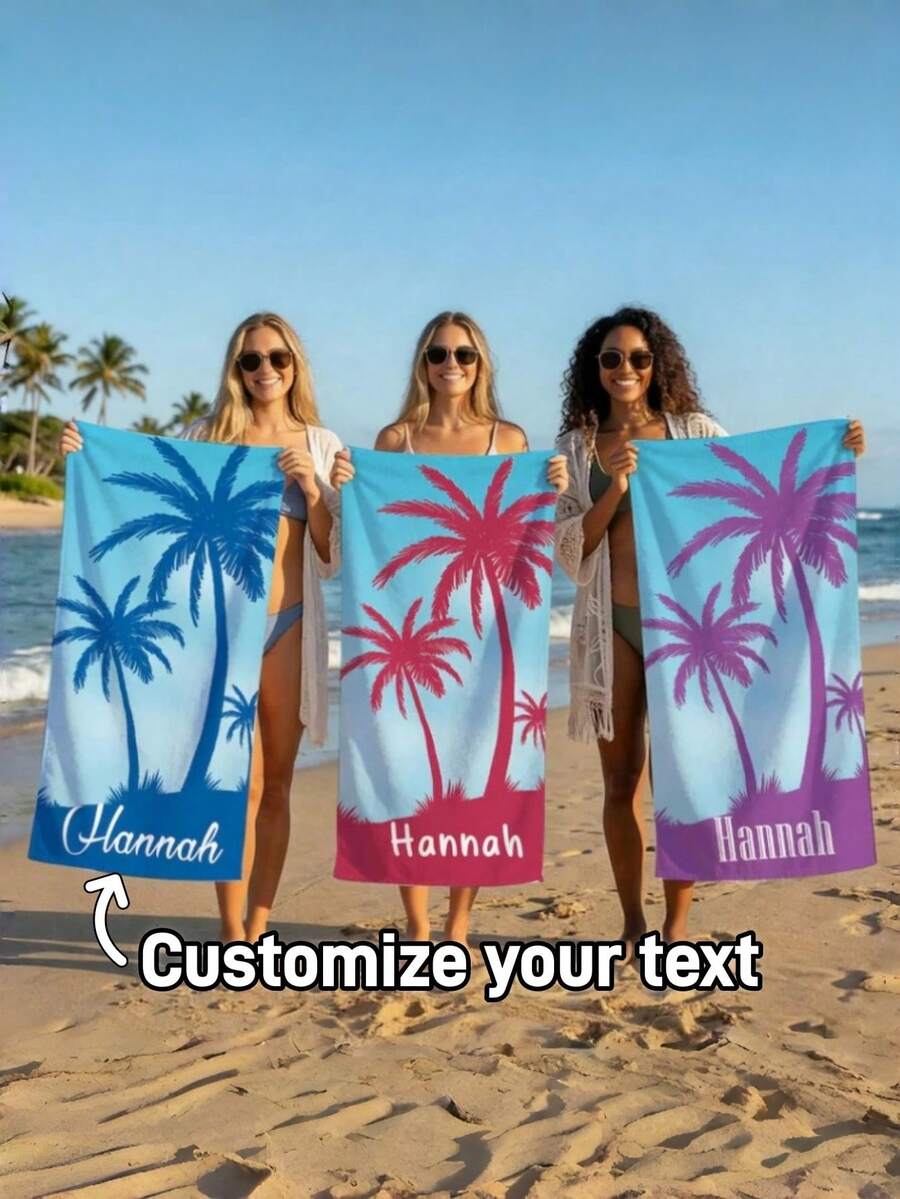 Personlig strandhandduk med tropiskt palmbladsmönster, strandhandduk med palmbladsmönster och namn, sommarstrandhandduk, anpassad present till henne, snabbtorkande handduk - Multifärgad - Visa 1