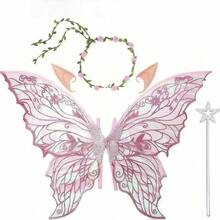 Adult & Girls Fairy Wings Set, Includes Flower Crown, Fairy Hair Accessories, Magic Wand & Elf Ears - 29" X 21" Tulle Butterfly Wings - Suitable For Holiday Dress-Up, Party & Halloween - Multicolor - View 13
