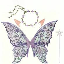Adult & Girls Fairy Wings Set, Includes Flower Crown, Fairy Hair Accessories, Magic Wand & Elf Ears - 29" X 21" Tulle Butterfly Wings - Suitable For Holiday Dress-Up, Party & Halloween - Multicolor - View 10