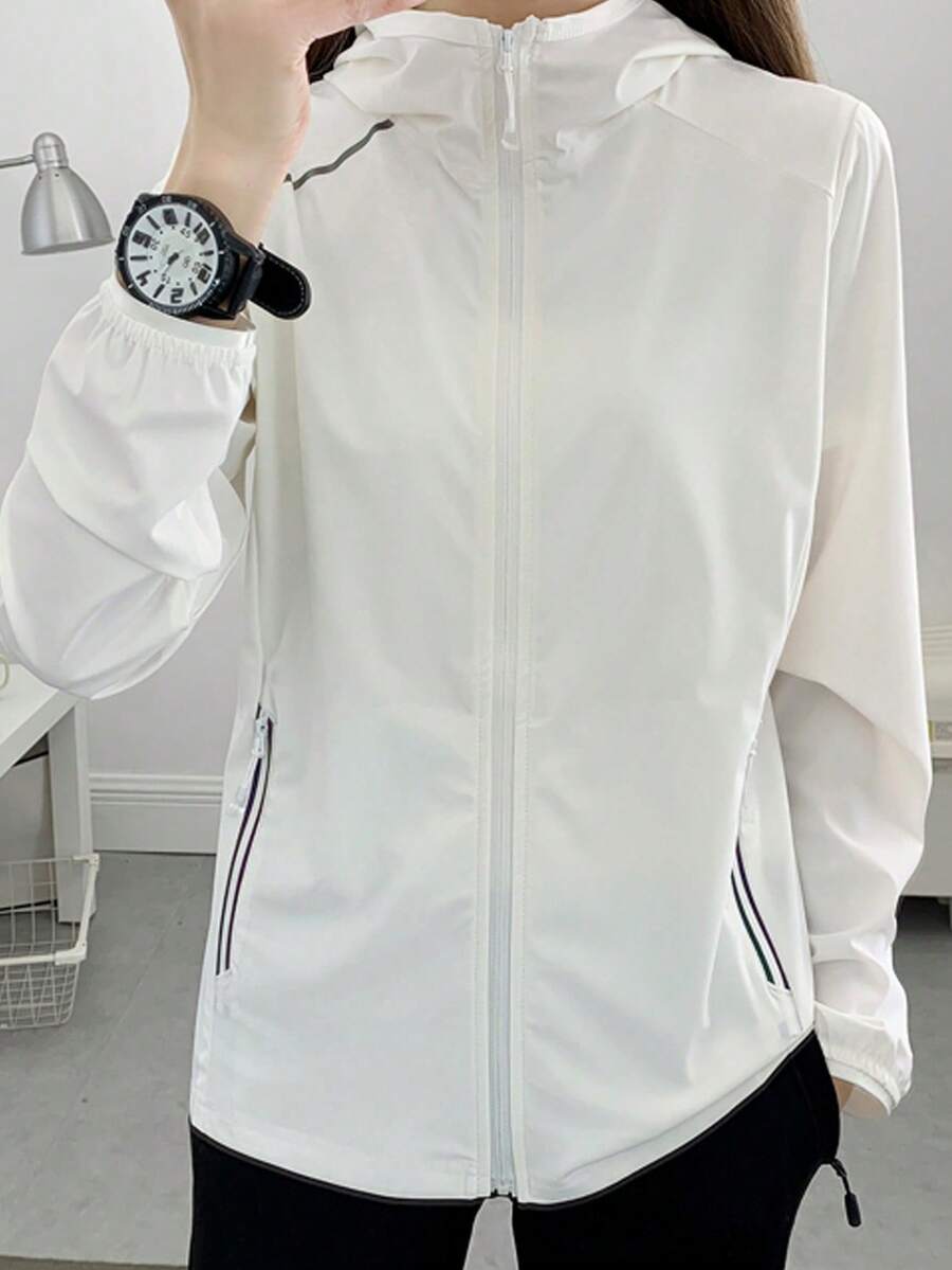 New Women's Lightweight Solid Color Sun Protection Sports Jacket, Spring/Summer - Black - View 1