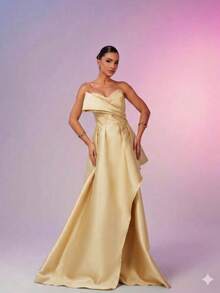 Elegant, Conservative Strapless Princess Dress For Weddings Or Graduation Parties. - Yellow - View 1
