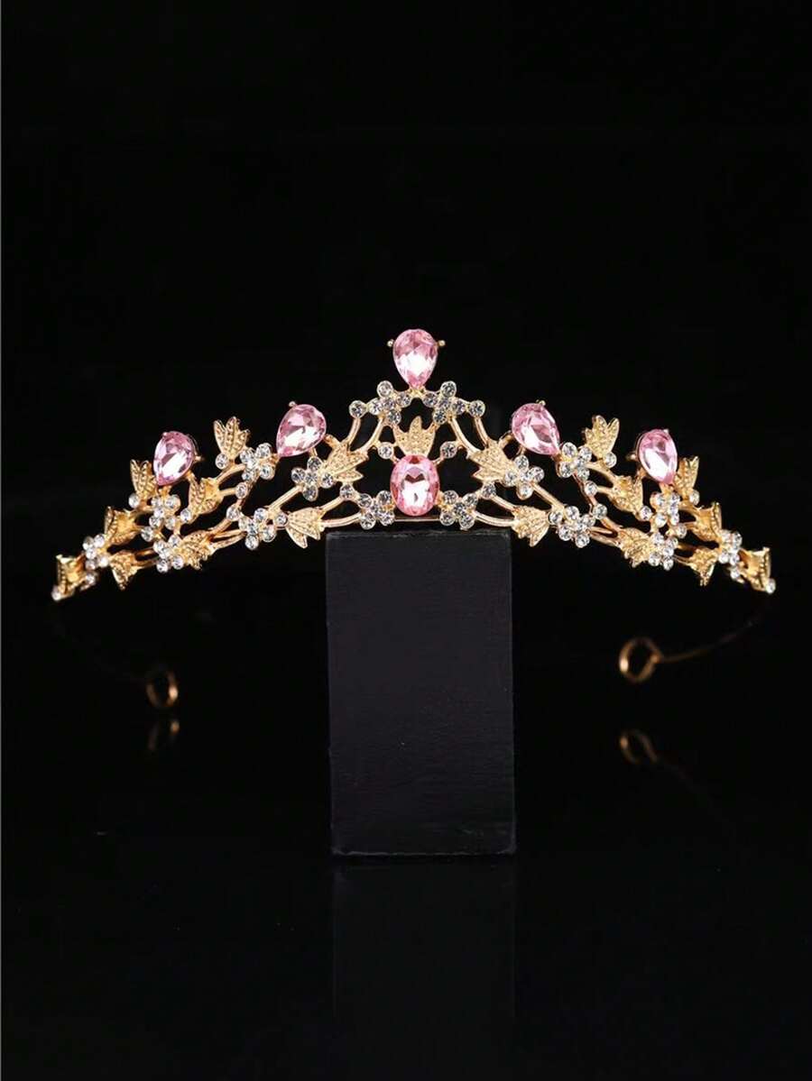 1件時尚精緻合金皇冠，適合女性婚禮派對髮飾 - 粉色 - 查看 1