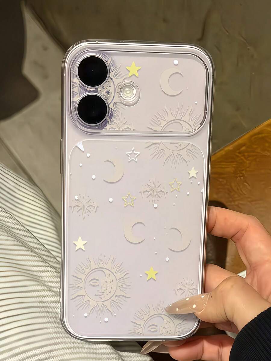 1 buah Casing Ponsel Transparan Putih dengan Motif Bintang, Bulan, Matahari, Dewa, Perlindungan Lensa Penuh, Anti Jatuh, Anti Benturan, Kompatibel dengan iPhone 16 Pro Max/17/16/15/14 Plus/13/12/11/Air - MultiWarna - View 1