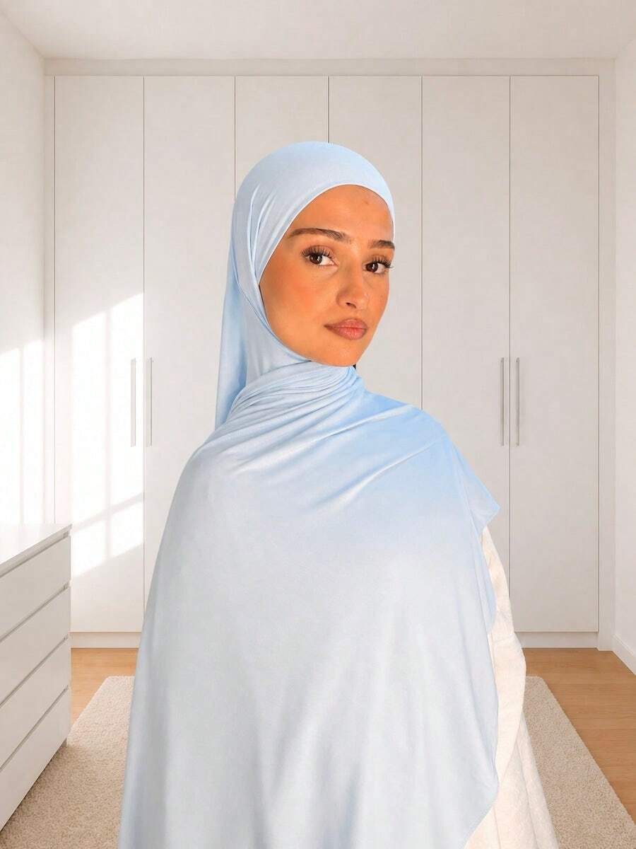 Women's Headscarf, 1 Piece, Soft And Breathable Modal Fabric, Pre-Stitched Elastic Headband, Suitable For Prayer, Solid Color, For Everyday Use. - Sky Blue - View 1