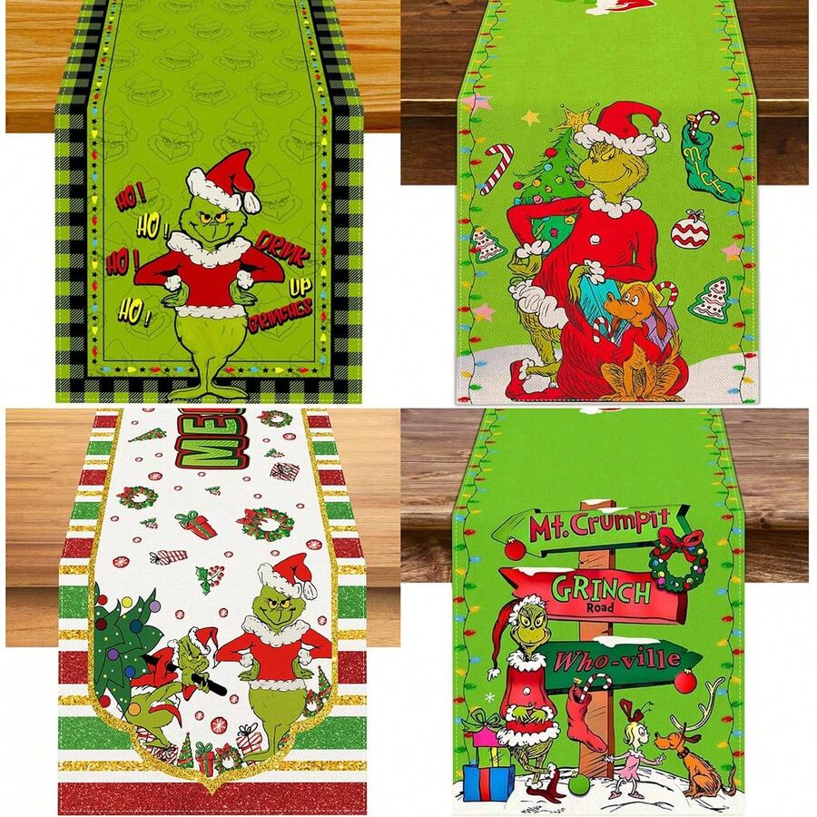 The Grinch 1 buah Taplak Meja Natal Ukuran 13x72 Inci, Dekorasi Liburan Musim Dingin Natal, Cocok untuk Dekorasi Meja Dapur dan Ruang Makan di Rumah