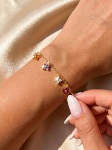 1pc Pure Silver Flower Bracelet, Luxury Women's Daily Wear Jewelry, Elegant And Versatile, Perfect For Valentine's Day, Birthday Party And Everyday Wear - Flower Bracelet - View 3