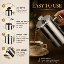 Crystals 800ml Stainless Steel French Press Coffee Maker Double Wall Tea & Coffee Plunger With Filter - Silver - View 3