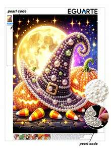 DIY Pearl Painting Kit, Pearl Moon Pumpkin Theme, Horror Halloween Decor, DIY Handmade Living Room Wall Decoration, Creative Holiday Gift, Adult Craft Kit, Unframed - A - View 1