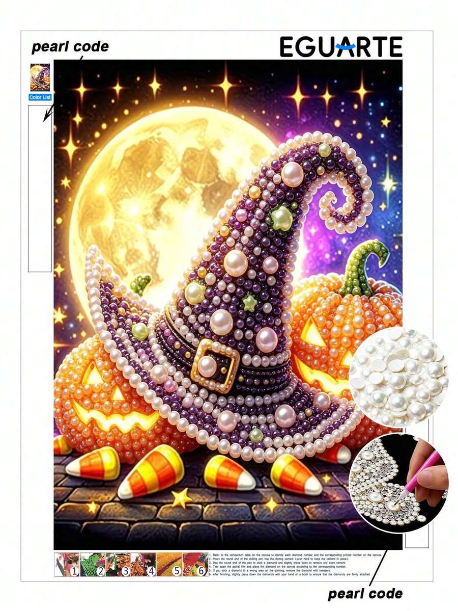 DIY Pearl Painting Kit, Pearl Moon Pumpkin Theme, Horror Halloween Decor, DIY Handmade Living Room Wall Decoration, Creative Holiday Gift, Adult Craft Kit, Unframed - A - View 1