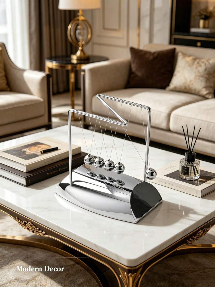 1pc Newton's Cradle Desk Toy, Swinging Balance Balls For Stress Relief, Home Office Decor Ornament - Multicolor - View 1
