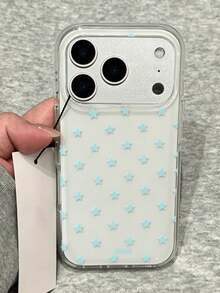 Funda de teléfono suave de gel con elementos de estrella amarilla brillante de moda Y2K, compatible con 17Pro, 17Pro, 17Air, 17, 15, 16 Pro, 14 Pro, 13, 12, 11, regalo de cumpleaños - Fondo blanco con estrellas azules - Ver 2