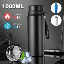 Termo de 1L de gran capacidad, de acero inoxidable aislado para bebidas calientes y frías, para uso al aire libre, oficina y hogar, vaso aislado al vacío, de vuelta al colegio' - 800 ml de plata - Ver 1