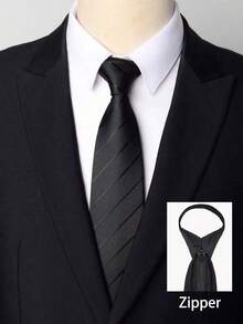 Corbata con cremallera para hombre, adecuada para uso diario en negocios y viajes - Negro - Ver 1