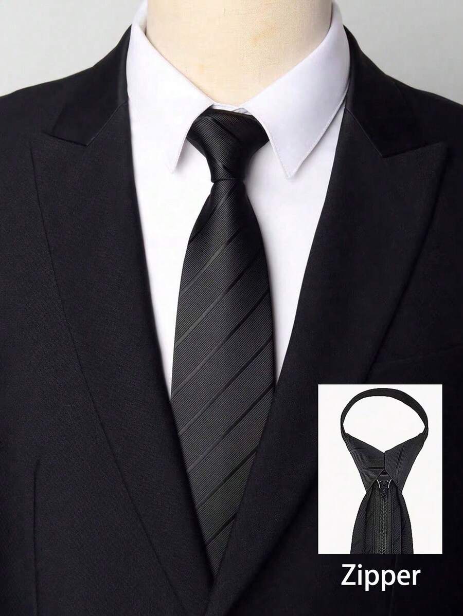 Corbata con cremallera para hombre, adecuada para uso diario en negocios y viajes - Negro - Ver 1