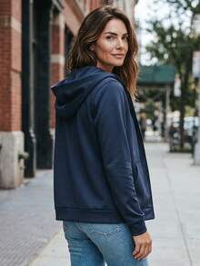 Chimpa Kangaroo Hoodie With Zipper, Winter Sweatshirt - 藏蓝色 - 查看 2