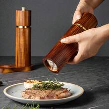 1PC/3PCS Line Pattern Rosewood Pepper Mill, Manual Wooden Grinder With Ceramic Core For Black Pepper, Seasoning Bottle For Home Use - Multicolor - View 4