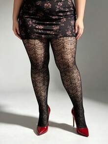 1pc Women's Plus Size Shell Jacquard Tight Leggings, Multi-Color Y2K Style Hollow Fishnet Tights, Elastic Comfortable Sexy Fashion Pantyhose, Suitable For Party, Home, Daily Office, Halloween Holiday Versatile Outfit - Multicolor - View 14