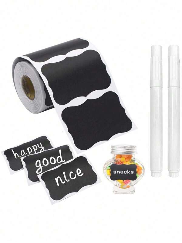 242 /121/8 Black PVC Handwritten Labels, Removable, Reusable, Waterproof, No Residue, Kitchen Storage Marking Stickers, Blackboard Label Stickers | Price Labels [Random Style Shipping] [121 Stickers Per Roll] Customizable Dessert Labels, Personalized Stickers; Food Classification Labels, Kitchen Storage Stickers, Spice Organization Labels, Kitchen Self-Adhesive Stickers