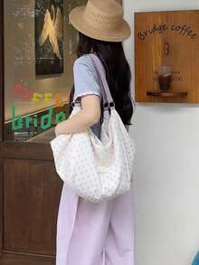Korean Niche Design Ins Purple Polka Dot Fresh Style Large Capacity Underarm Tote Bag For Commuting, Outing, Daily Shopping, Shoulder Bag - Mauve Purple - View 5