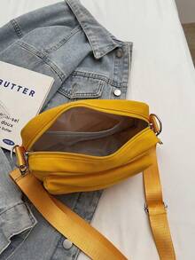 Minimalist Square Bag Solid Black Adjustable Strap - Yellow - View 5