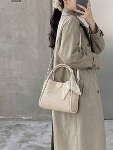 Women's Fashion Minimalist Business Commute White Handbag, Crossbody Shoulder Bag - White - View 5