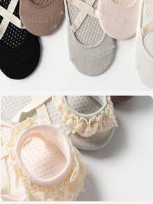 1/5 Paar professionelle Pilates-Yoga-Socken für Frauen, neue Ballettsocken mit Spitze für Frühling/Sommer, kurze Röhrensocken mit Kreuzriemen und offenem Rücken, rutschfeste Tanz-Pilates-Sport-Socken für Innenböden - Verschiedenfarbig - Übersicht 7
