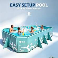 Foldable Non-Inflatable Family Swimming Pool, Large Portable Collapsible Kiddie Pool With Support Bracket, Thick Wear-Resistant PVC Water Play Pool For Kids Adults Backyard Garden Patio Summer Water Part - C - View 6