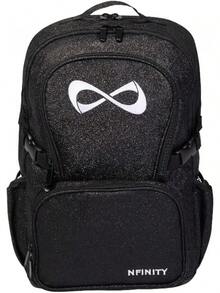 Nfinity - Mochila organizadora de uniforme de alegría negra, para viajes, con cierre de cremallera, resistente al agua - Negro Brillante / Logotipo Naranja - Ver 1