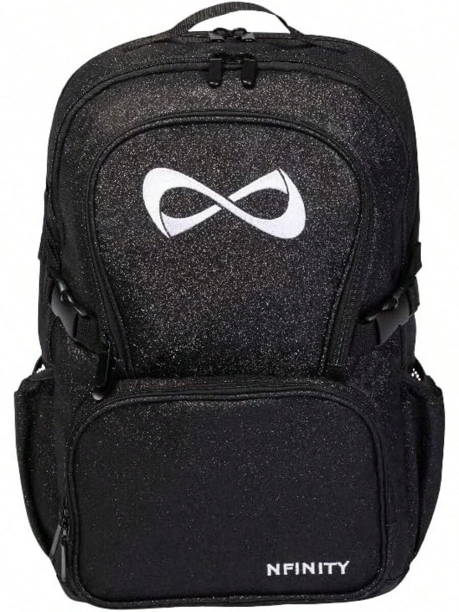 Nfinity - Mochila organizadora de uniforme de alegría negra, para viajes, con cierre de cremallera, resistente al agua - Negro Brillante / Logotipo Naranja - Ver 1