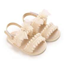 Summer Bow & Pom Pom Soft Sole Sandals For Baby Girls, Pre-Walker Shoes - Apricot - View 3